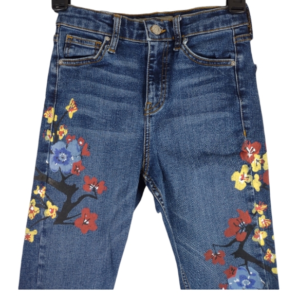 Topshop MOTO Floral Jamie Jeans Size W 25 L 25 Skinny Hand Painted - Picture 8 of 15